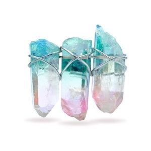 Quartz Crystal Lapel Pin - Aqua/Pink